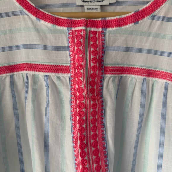Vineyard Vines Crochet Trim Striped Knit 100% Cotton Boho Tunic Size M Beach - Picture 2 of 8